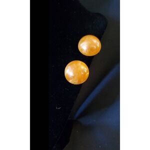 Vintage 40s Amber Swirl Bakelite Clip-On Earrings Hong Kong